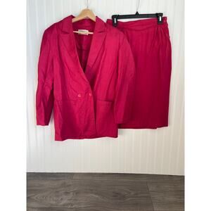 Vintage Christian Dior Skirt Suit 100% Blazer Sz 10 Skirt Sz 12 Pink USA